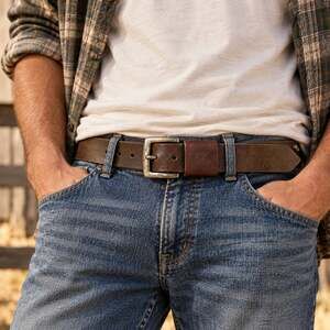 Brown Leather Belt Brass Buckle Calvin Klein Jeans Men's M 32 Y2K Classic